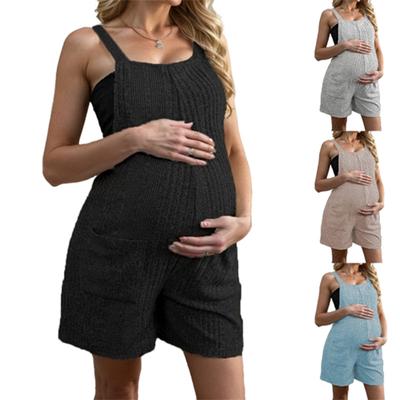 Spring and Summer Fashion Solid Colour Sleeveless Maternity Strappy Jumpsuit Shorts Maternity Wear