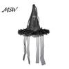 Halloween Witch Hat Decorations Hanging Decor, Spider Web Ribbon Prop Wizard Decor for Party, Dark Costume Accessory Masquerade Party Accents