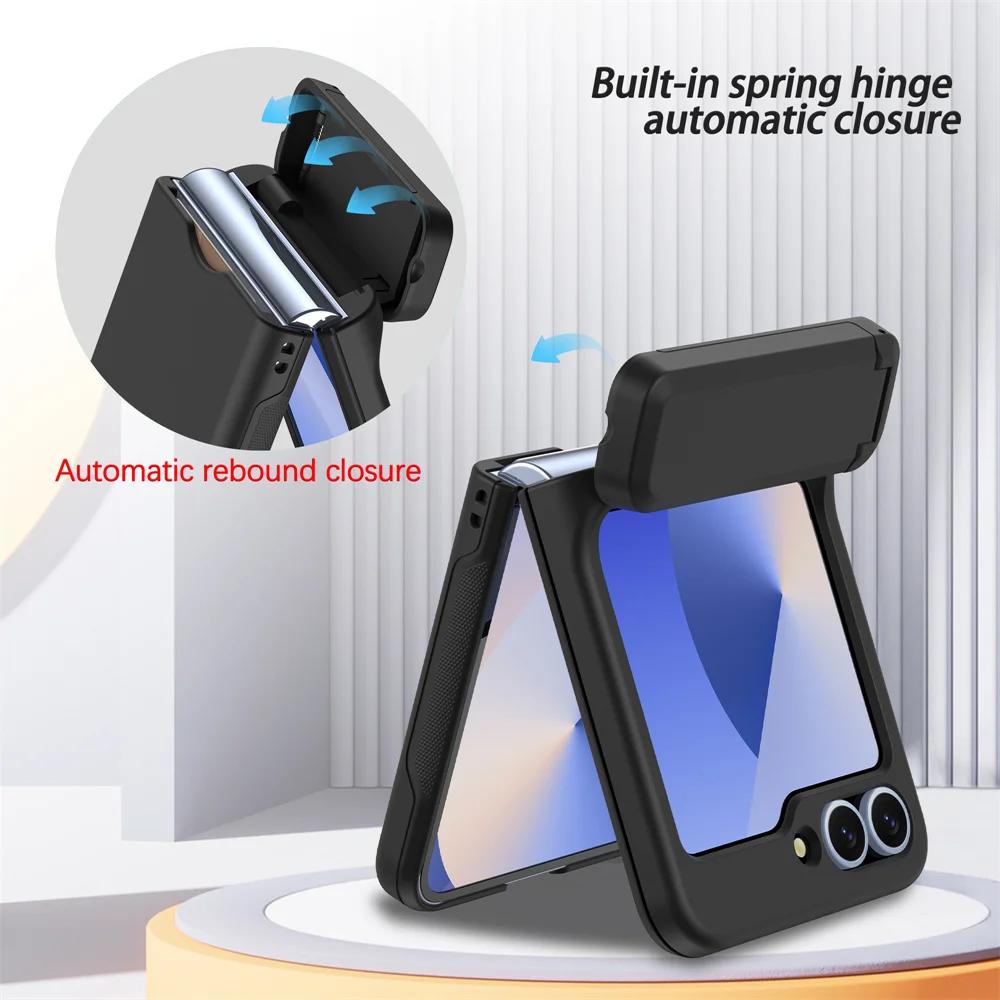 Phone Case For Samsung Galaxy Z Flip 7 FE 6 5 4 3 Flip6 Flip7 Multifunctional Card Holder Hinge Protection Kickstand Cover