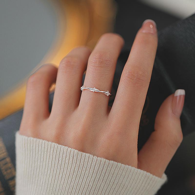 Exquisite Gold Open Ring: Japanese & Korean Style, Diamond-Studded Thin Band, Stackable & Elegant Finger Jewelry