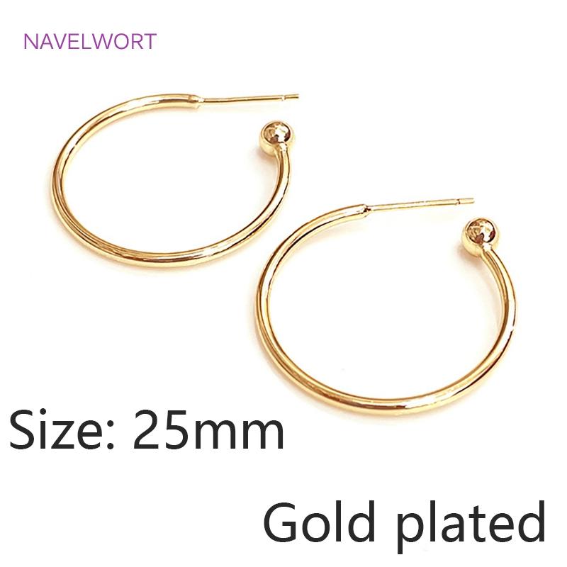 2 Sizes S925 Sterling Silver Needle Gold Color C Shape Smooth Hoop Earring Brass Metal Earring Fashion Jewelry For Women Gifts
