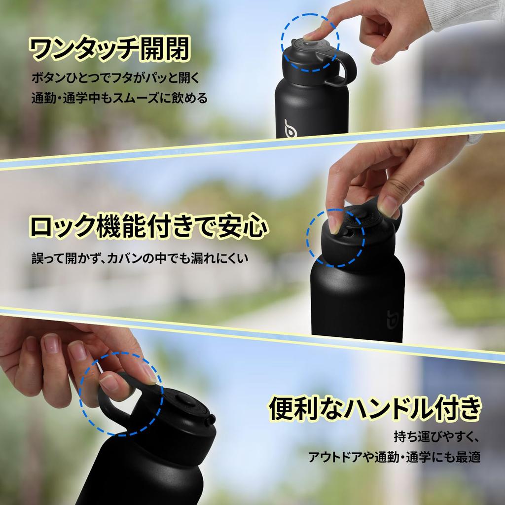 BOTTLE BOTTLE Water for and Stainless Direct with Button Locking Carbonation Bottle, 600ml, Sports, Travel, School, Carbonated, Insulated, Steel,