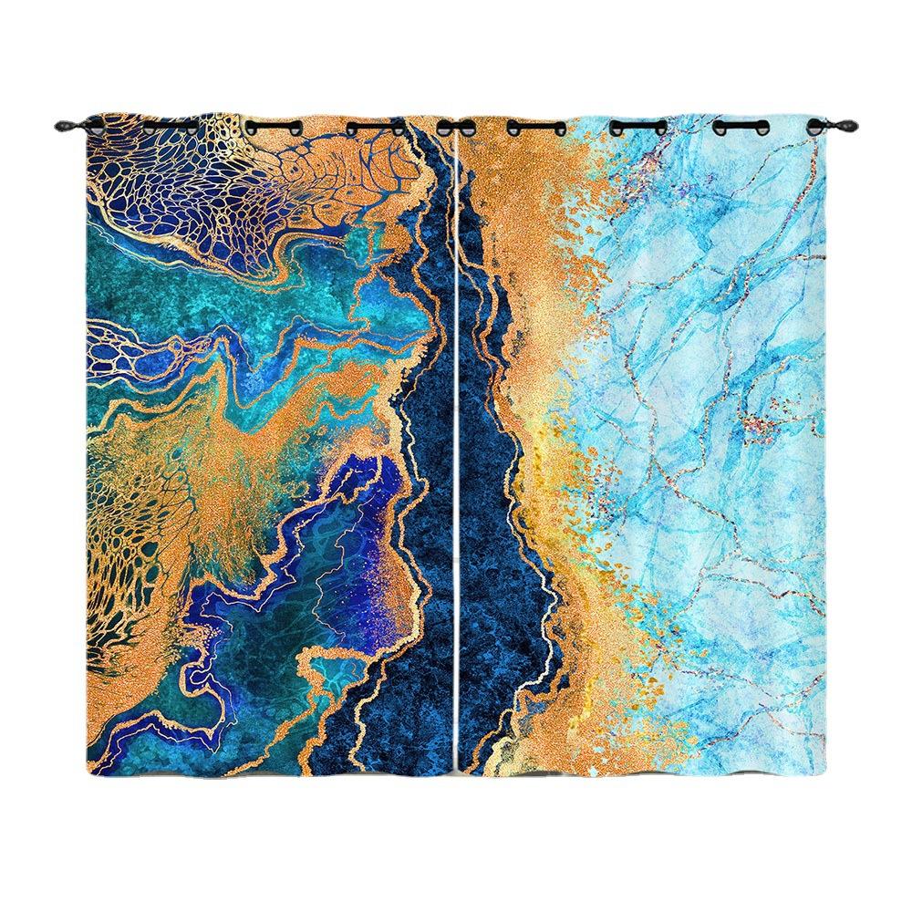 Curtain Marble Texture Nordic Curtain Digital Printing Blackout Curtain No Punching