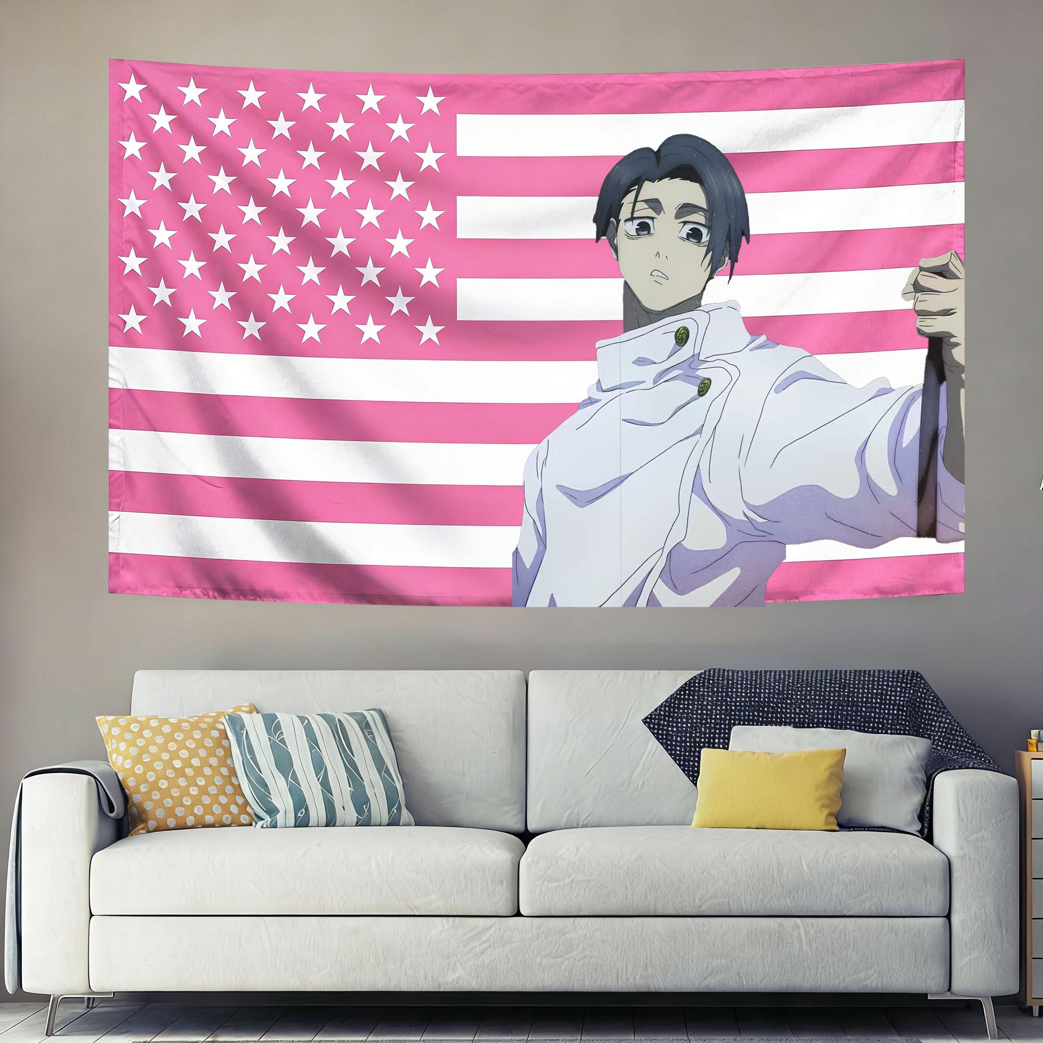 

Jujutsu Kaisen Yuta Okkotsu Tapestry Anime Wall Hanging Pink American Flag Background Bedroom Aesthetic Decor Fans Colllection 74x94cm(29x37in)