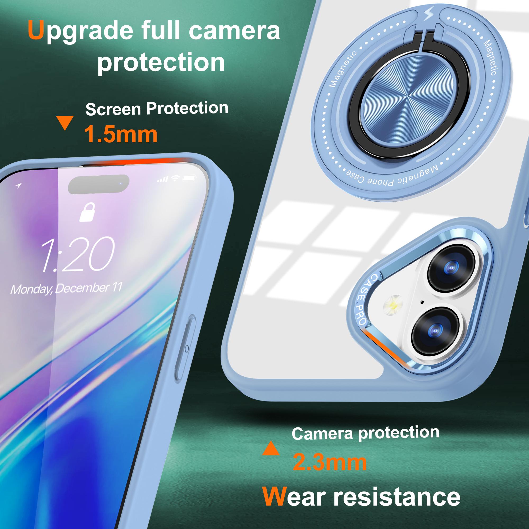 

For iPhone 16 Case Magnetic Ring Holder Kickstand PC+TPU Phone Cover