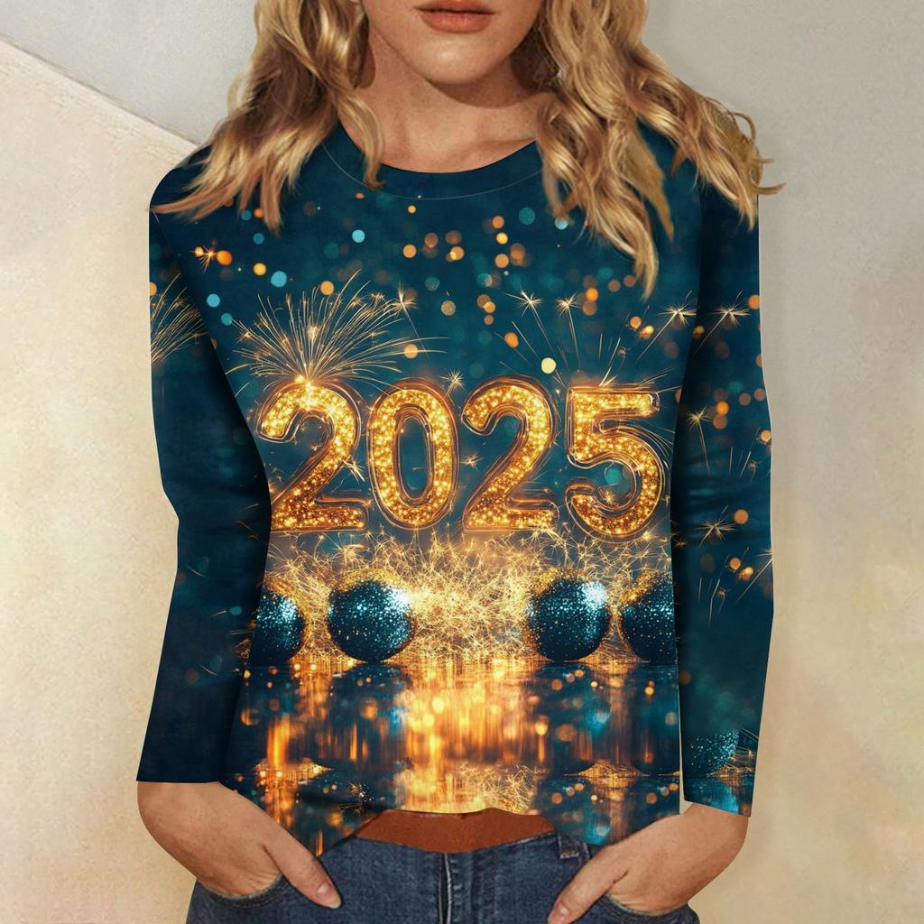 Women's Autumn And Winter Round Neck Long Sleeve T-Shirt Printed Top