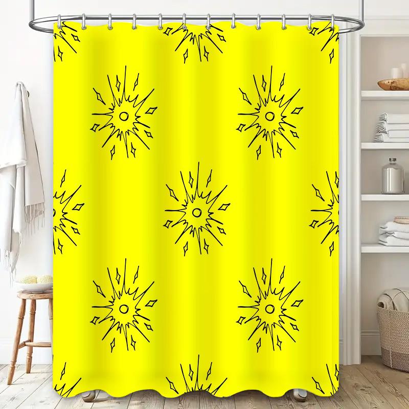 Brightly Colored Sunburst Shower Curtain Set Modern Bathroom Decor for Bathrooms Kitchens Perfect Gift Idea (Yellow)