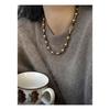 Diamond-encrusted Flower Geometric Pearl Necklace Temperament Light Luxury Sweater Chain French Retro Necklace Autumn and Winter