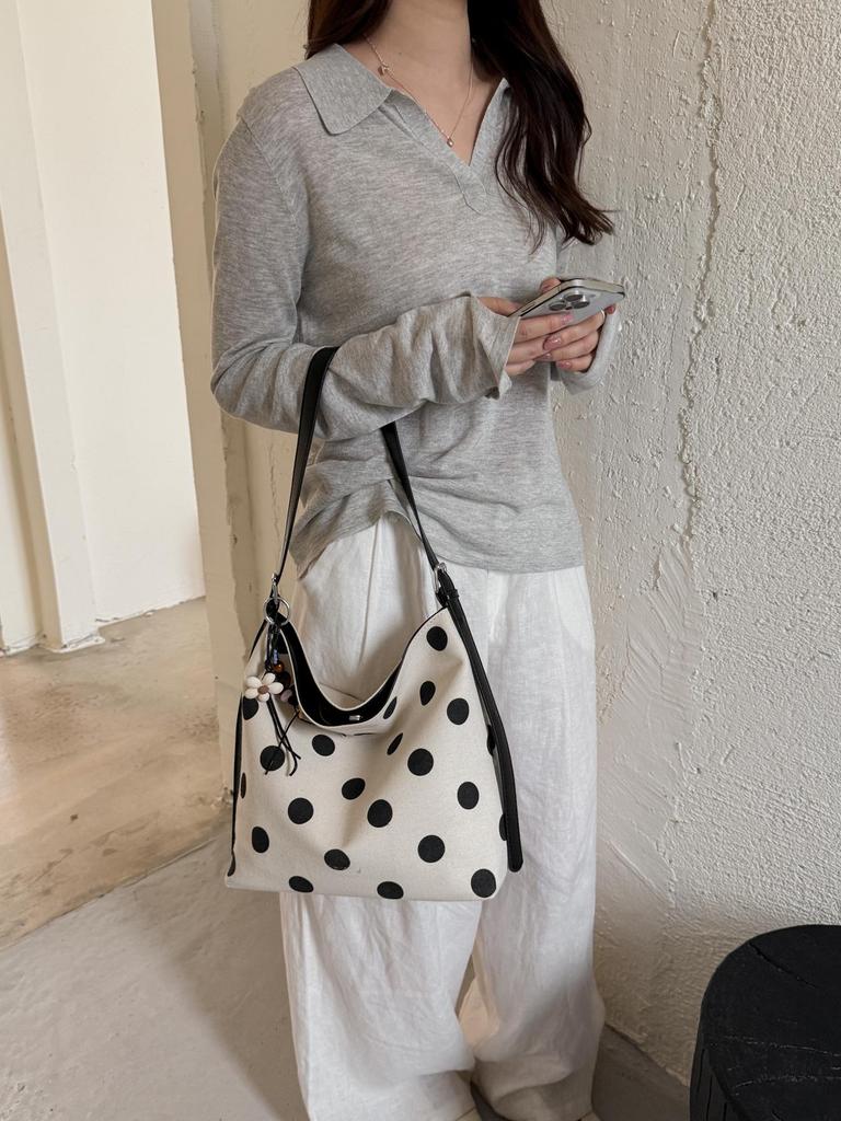 2026 Summer Polka Dot Drawstring Bucket Bag - Women's Korean Style Fashionable Single Shoulder Crossbody
