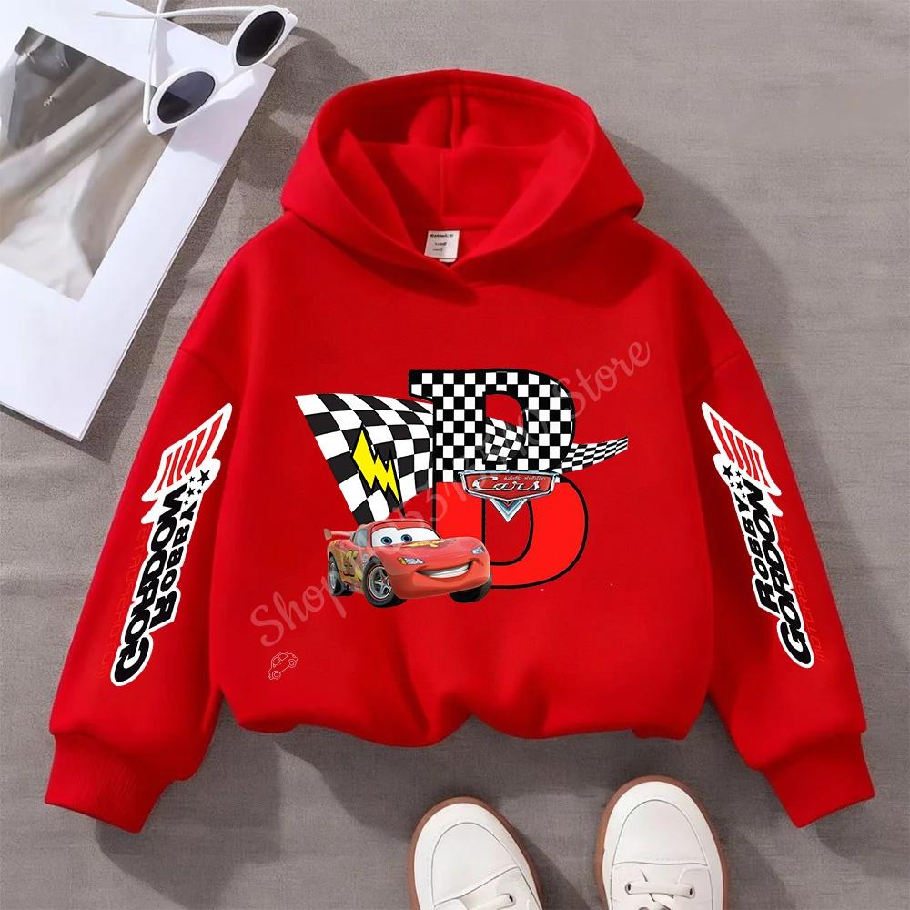 Cartoon Car Lightning McQueen Children's Pullover Hoodies Creative Anime A-Z  Letter Patterns Sweatshirt Kid Fashion Casual Top