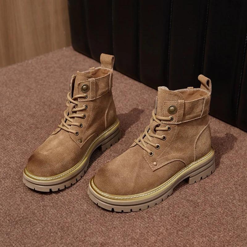 Retro Kowbojskie Zamszowe Botki na Platformie dla Kobiet Jesień Zima Nowe Designerskie Casualowe Damskie Buty Podwyższające Moda Buty do Pracy Damskie