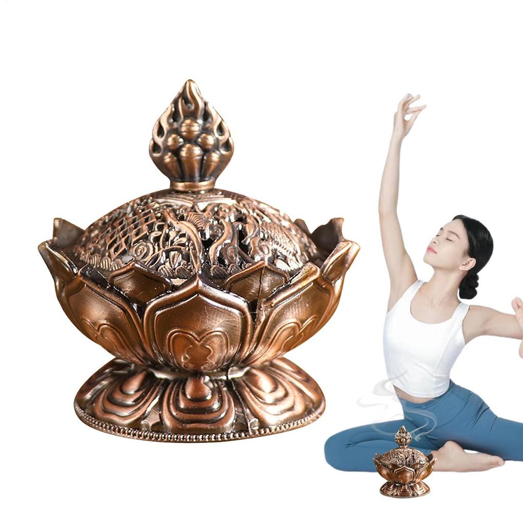 Lotus Cone-shaped Incense Burner Alloy Incense Stick Burner Stand Aromatherapy Base Air Purification Statue For Meditation Yoga
