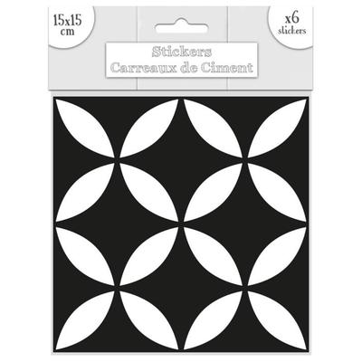 [Q7343] - Set of 6 Black 'Cement Tiles' Stickers - 15x15 Cm