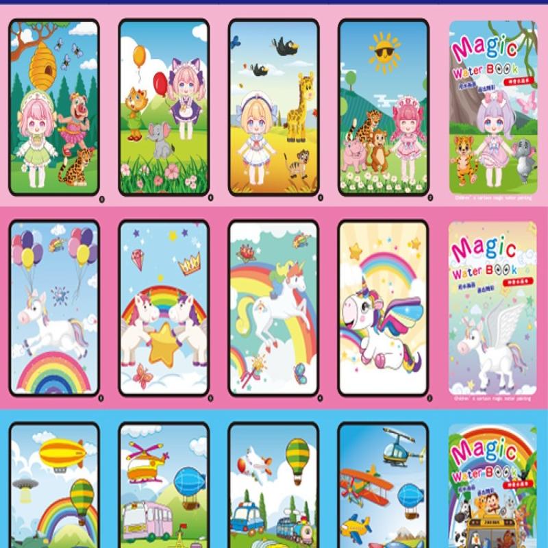 1 Libro+1 Penna Libro da Colorare Riutilizzabile Libro da Dipingere con l'Acqua Sensoriale Educazione Precoce Puzzle Giocattoli da Disegno