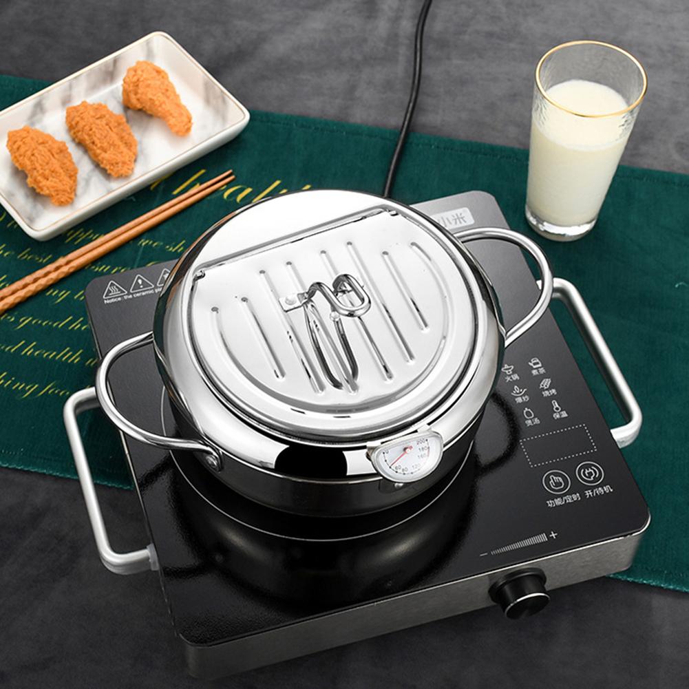 Stainless Steel Deep Fryer Deep Fryer Pot Thermometer Stainless Steel Cover Filter