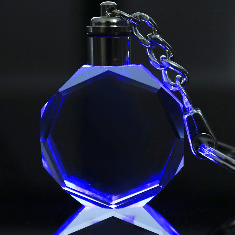 5PCS Crystal Keyring Pendant With LED Light Personalized Glass Commemorative Pendant Souvenir for Luminous Interior Accessories