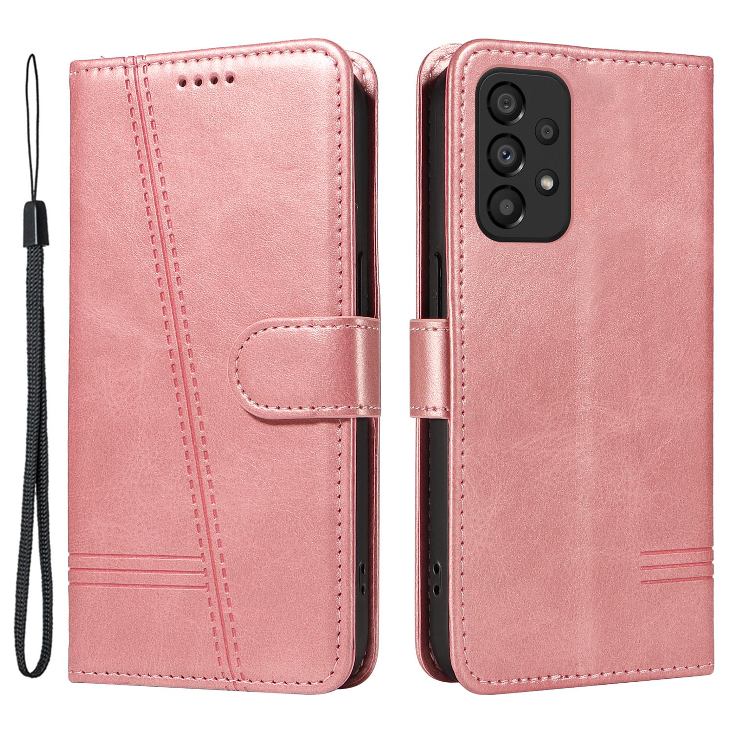 

Чехол-книжка для Samsung Galaxy A53 5G, кожаный чехол для телефона с Т-образными линиями Rose Gold