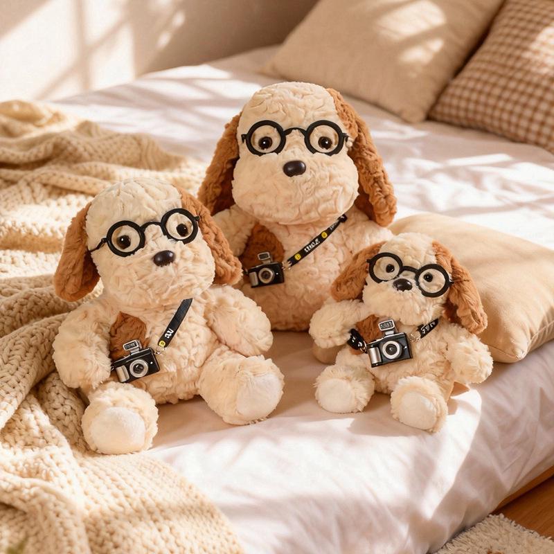 Cute Egg Tart Dog Plush Toy with Glasses - Palm-Sized Cloth Doll for Girls
