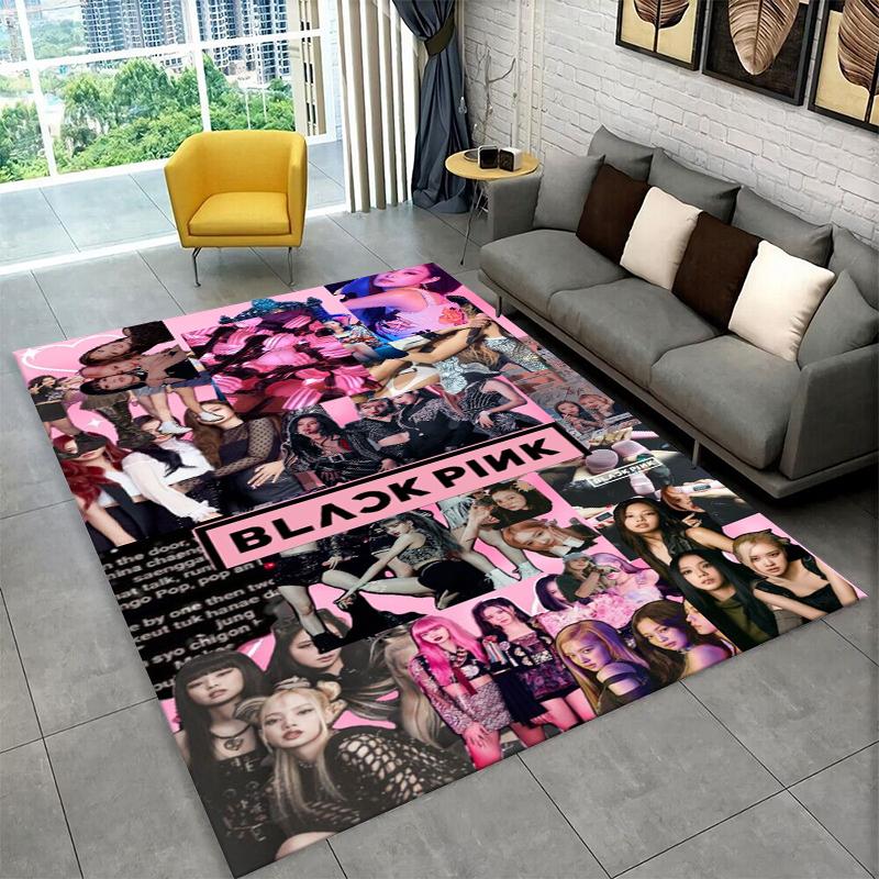 Fashion B-Black P-Pink Kpop Star Carpet Rug for Playroom Bedroom Living Room Sofa Home Decor,kid Area Rug Non-slip Floor Mat