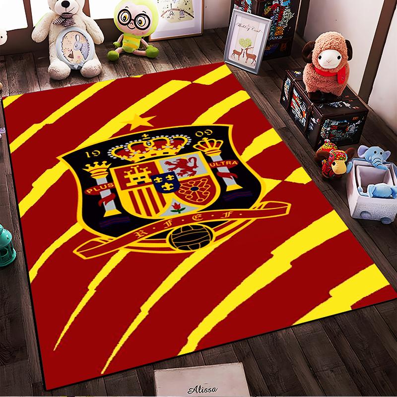 Spain Football Crest Carpet with Red and Yellow Stripes Design Suitable for Use As an Anti-slip for Living Room Bedroom Sofas