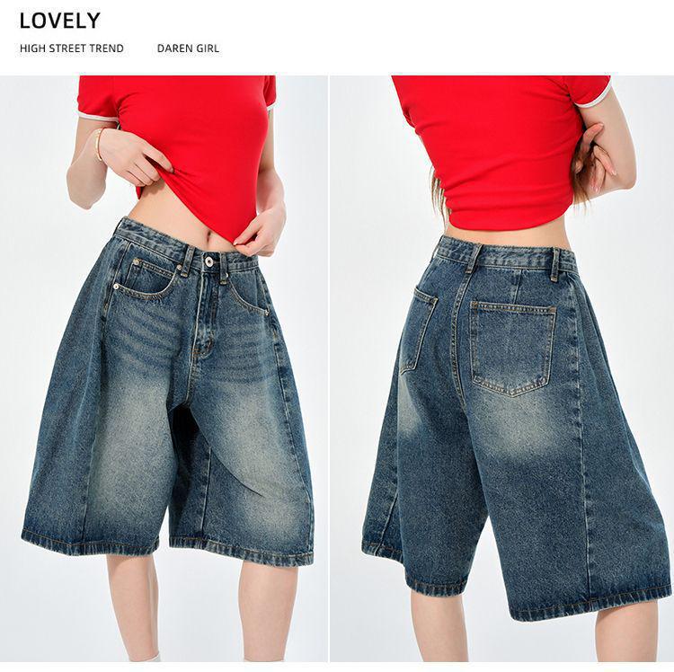 Women's High-Waist Relaxed Denim Shorts - American Retro Style