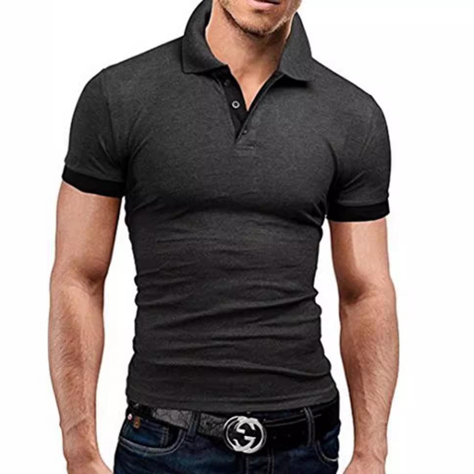 Plus Size Men's Summer Turn Down Collar T-Shirt Solid Polo Shirt Short Sleeve Top