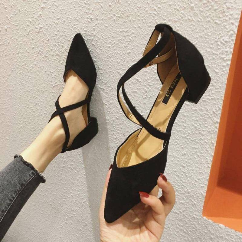 

Burgundy single shoes women s spring flat-bottomed pointed versatile gentle fairy shoes cross-strap lady shoes 35 чёрный