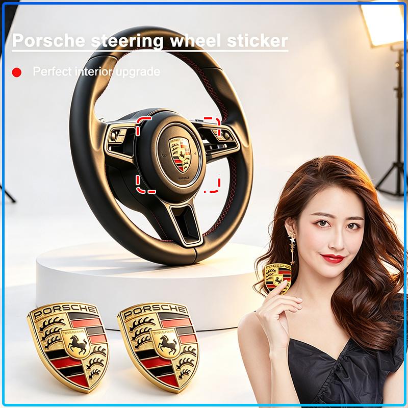1Pcs Car Steering Wheel Cover Sticker Badge Decoration Auto Accessories For Porsche Paramela Cayenne Macan Boxster Cayman 718 911 918 944 958 971 991