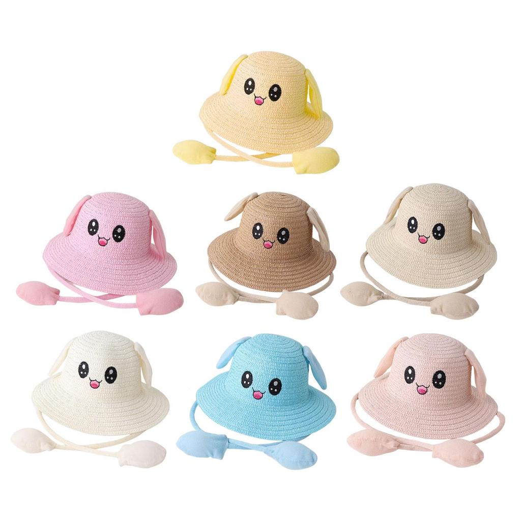Rabbit Ear Sunshade Straw Hat Trendy Sun Protection Portable Sunscreen Hat for Parties Vocations Fancy Dress Short Trips Spring
