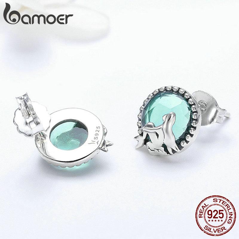 BAMOER New Collection Romantic 925 Sterling Silver Fairy Story Light Green CZ Stud Earrings Women Sterling Silver Jewelry SCE383