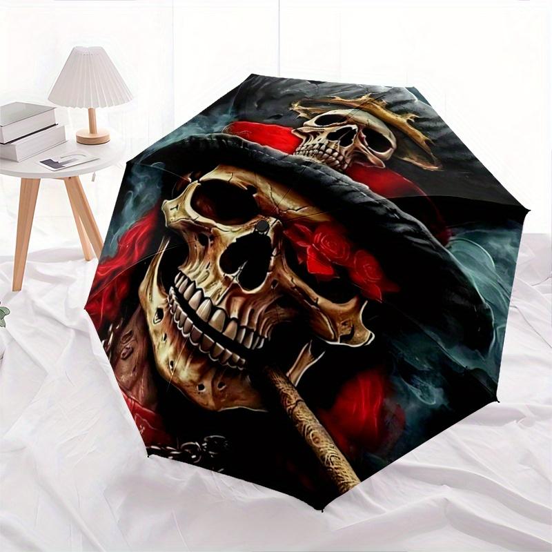 

1pc Skulls in Hats Automatic Opening and Closing Umbrella, Lightweight 3-Fold, With Cute Cartoon Characters, Suitable for Home, Outdoor and Daily