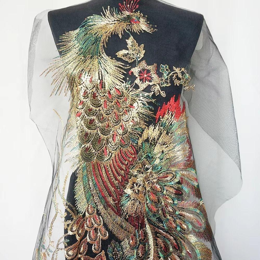 Fashion Large Sequined Embroidery Patches DIY 130X60CM Phoenix Birds Applique Sewing On Patches Dress DIY Crafts