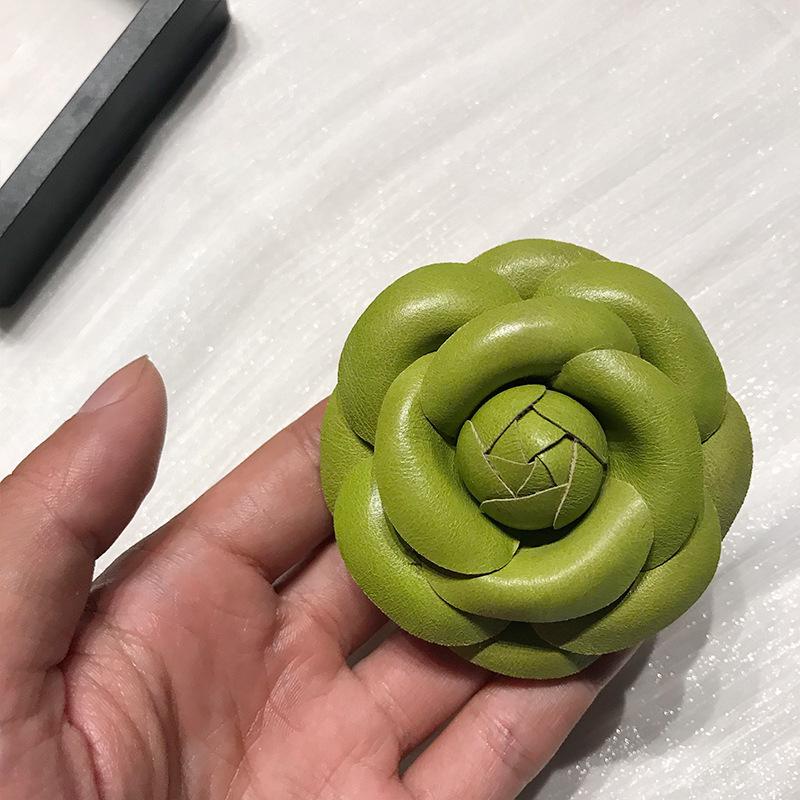 Luxury Camellia Leather Flower Brooch - Elegant Handmade 3D Corsage Pin for Women