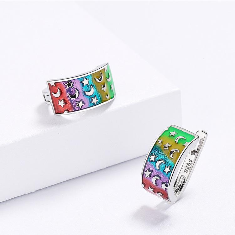 Farbenfrohes Emaille Geburtstagsfeier Schmuckset Verträumter Stern Mond Stern Ring Ohrring