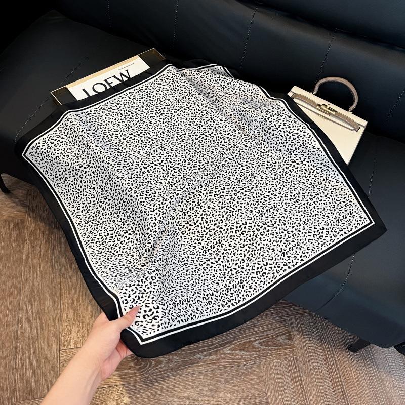 Silk scarf women's spring and autumn decoration versatile ins simple style striped square scarf streamer simulation silk fashion scarf scarf scarf