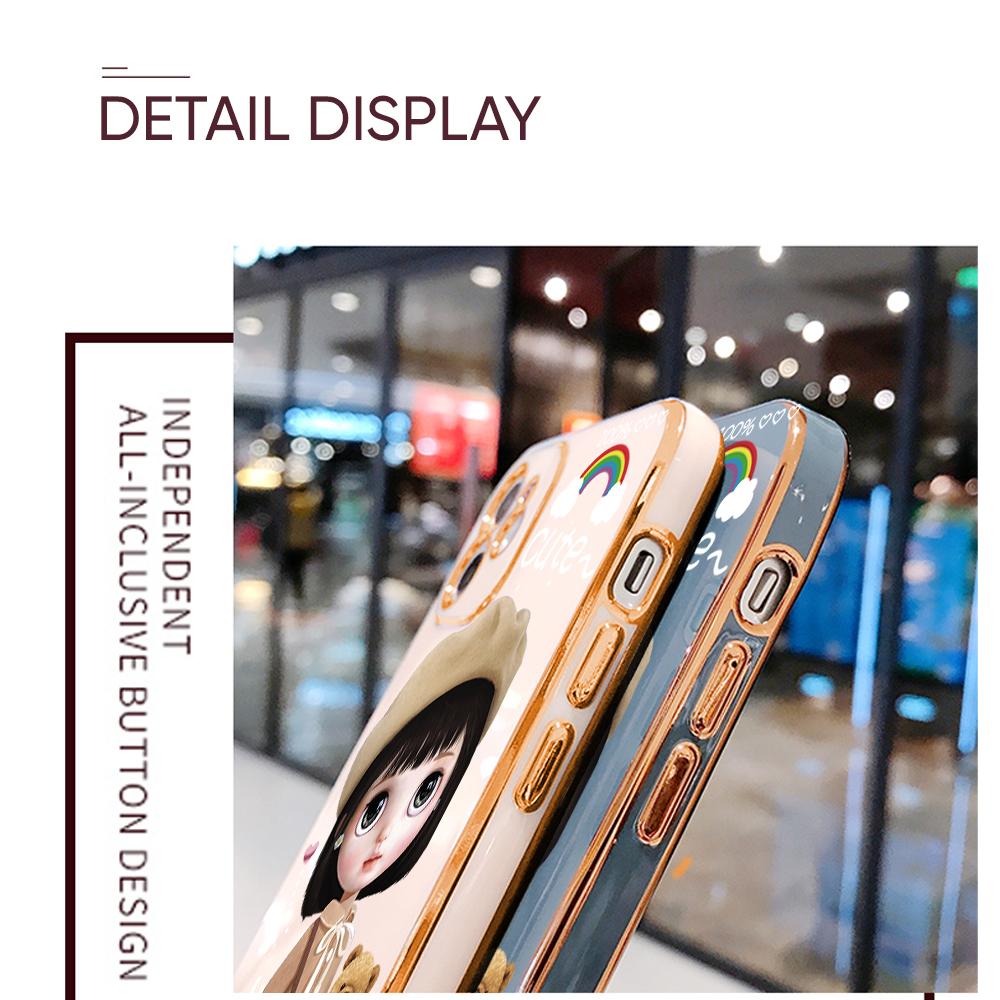 For Honor 90 70 50 X7a X9a P30 Pro P40 Lite Infinix Hot 40i 30i Vivo Y22 Y18 V30 Pro V40 Cute Girl Pattern Soft Plated TPU Shockproof Phone Case