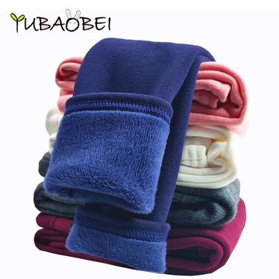 Children's Leggings  Autumn Winter Solid Color Cotton Plus Velvet Warm Thick Trousers for Girls