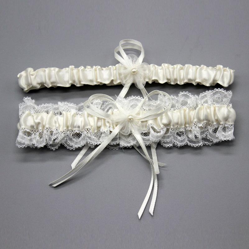 Bride's Lace Bow Garter in Milan Navy, Wine, Dark Red, or Rice White