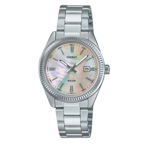 Восстановленные Casio Standard Аналоговые Нержавеющая сталь Перламутровый циферблат Кварцевые LTP-1302DS-4AV Женские часы мать жемчужного