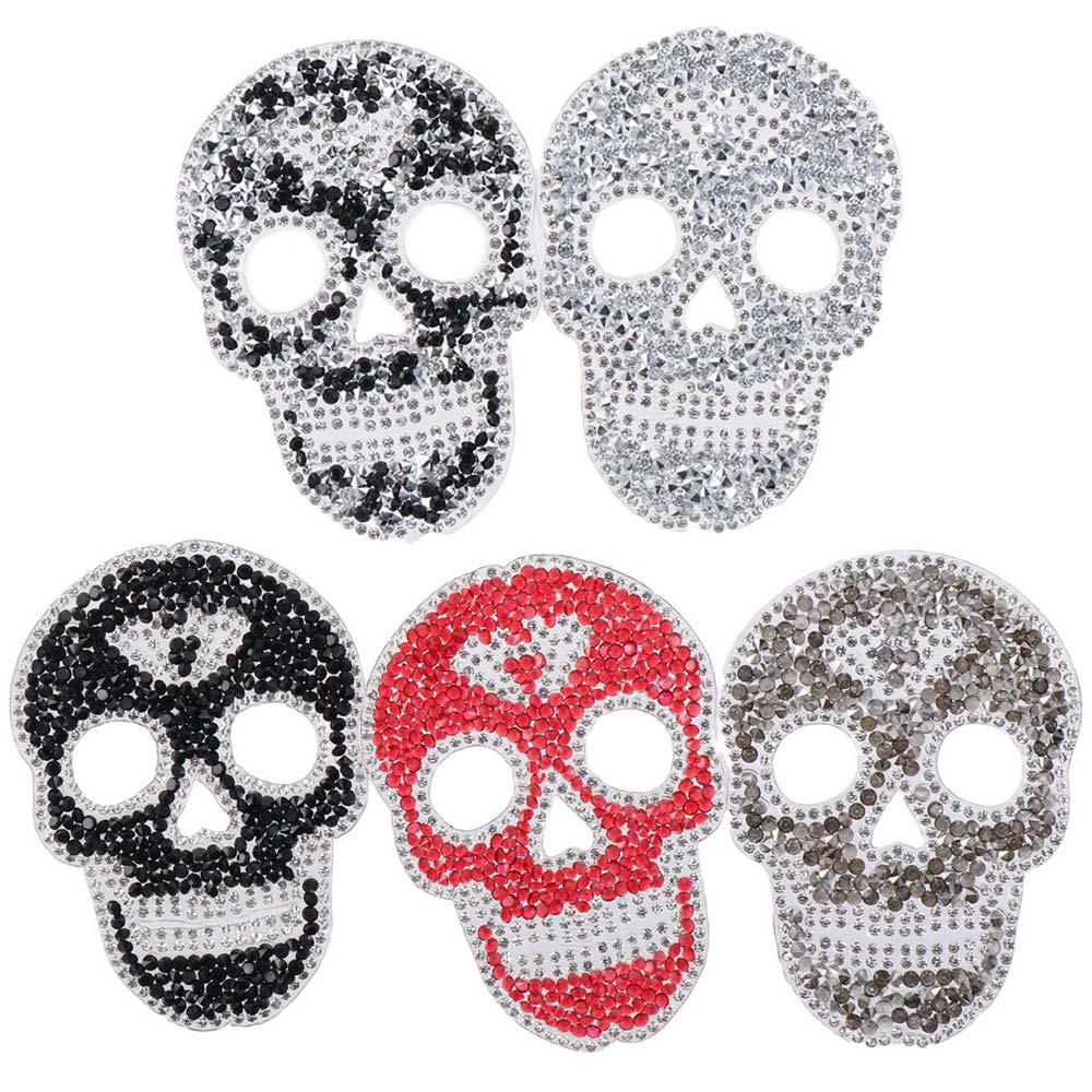 

5PCS 5Color Skull Rhinestone Iron on Patches 2.5x3.5inch Rhinestone Glitter Sew on Patches Appliques Clothing Patch for Jeans золотой
