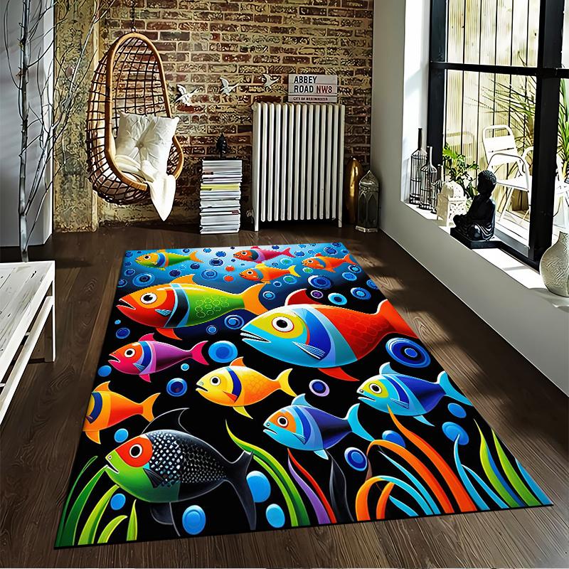 Colorful Tropical Fish Pattern Carpet for Bedroom or Living Room Decor Suitable for use as an anti-slip for living room bedroom sofas