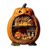 Rustic Halloween Tabletop Decor Centerpiece Pumpkin, Wooden Pumpkin Ornament with Miniature Scenes, Jack-o'-lantern Table Decorations Skeleton