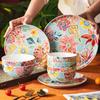 Piatti in Ceramica con Fiori Creativi Piatto da Bistecca per Ristoranti di Lusso Ciotole Deliziose per Ramen per la Casa Stoviglie Rotonde Raffinate