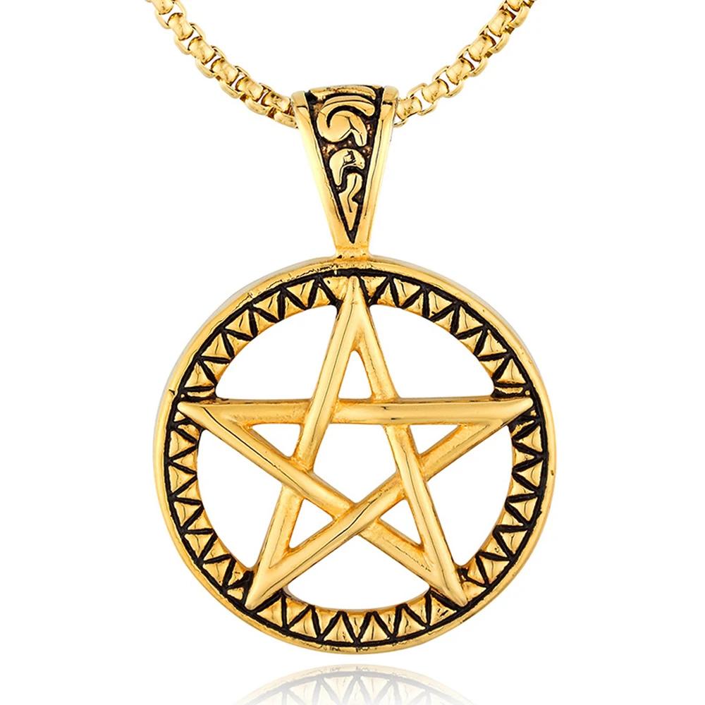 

Пентаграма з нержавіючої сталі 316L, кулон-намисто, вінтажний, сатанинський, панк, хіп-хоп, байкерський, талісман, намисто з пентаграмою, ювелірні вироби, оптом, CDN