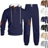 Men's 2 Piece Sweatsuit Set Autumn Winter Jacquard Hoodie Sweatshirt and Pants Streetwear Casual Sports Tracksuit Black