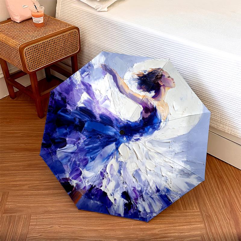 Purple Pattern  Pattern, Automatic Folding Umbrella, Portable and Foldable Design, 8 Ribs, a Christmas or Birthday Gift.
