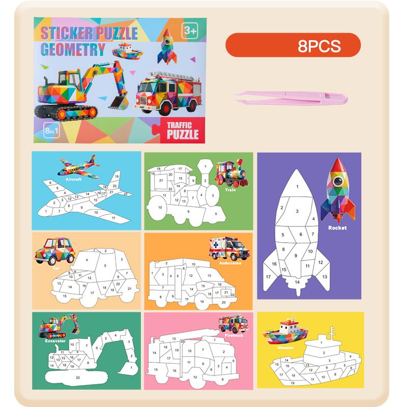 

3D Geometric Puzzles for Kids DIY Creative Sticker Stick-On Art Early Education Toys Brain-Boosting Montessori Learning Tools