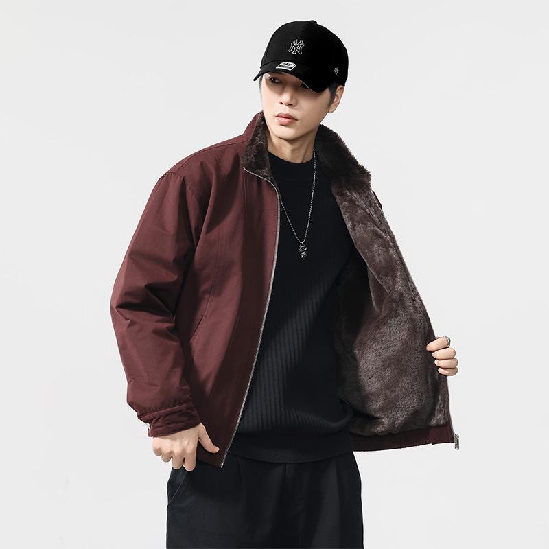 

Men s 2025 Merlot Red Faux Mink Velvet Thickened Cotton Winter Jacket XL (145-160 lbs) червоний