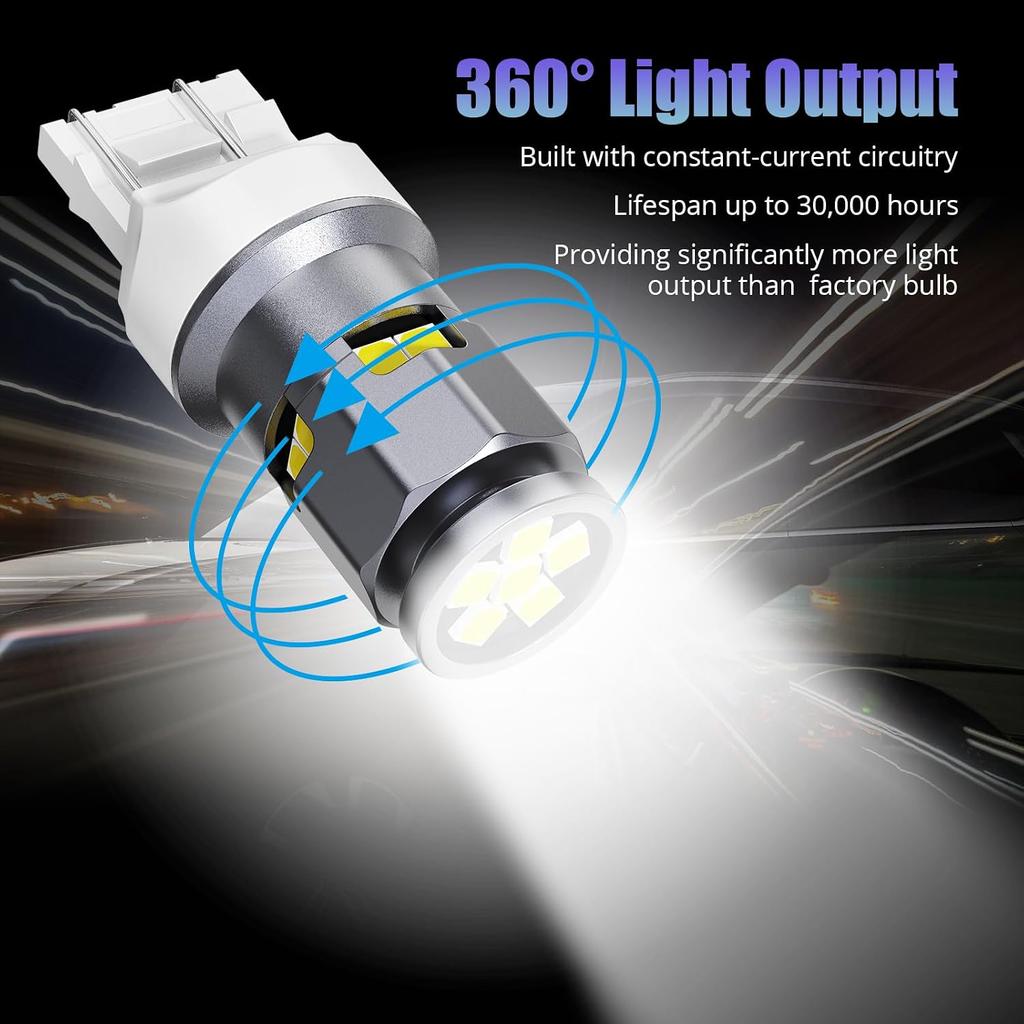 T20 7443 7440 LED Bulb, 6000K White, Pack of 2 | LED Replacement Light for Backup Reverse Turn Signal Brake Tail Lights Parking DRL Light