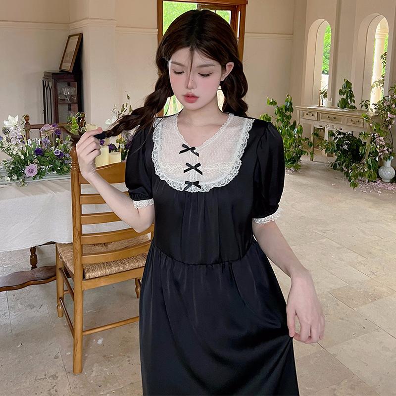 

New pajamas women s ice silk short-sleeved French court pure desire cute nightgown can be worn outside large size home L